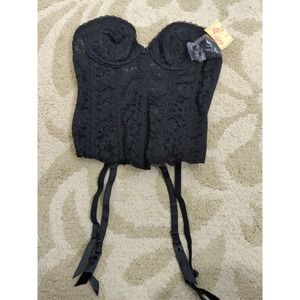 Vtg NOS Lace Corset Bustier With Garters Blk Empire Intimates Sexy‎ Boudoir 36B